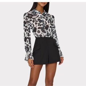 MILLY NWT- Floral Black and White Lacey Blouse